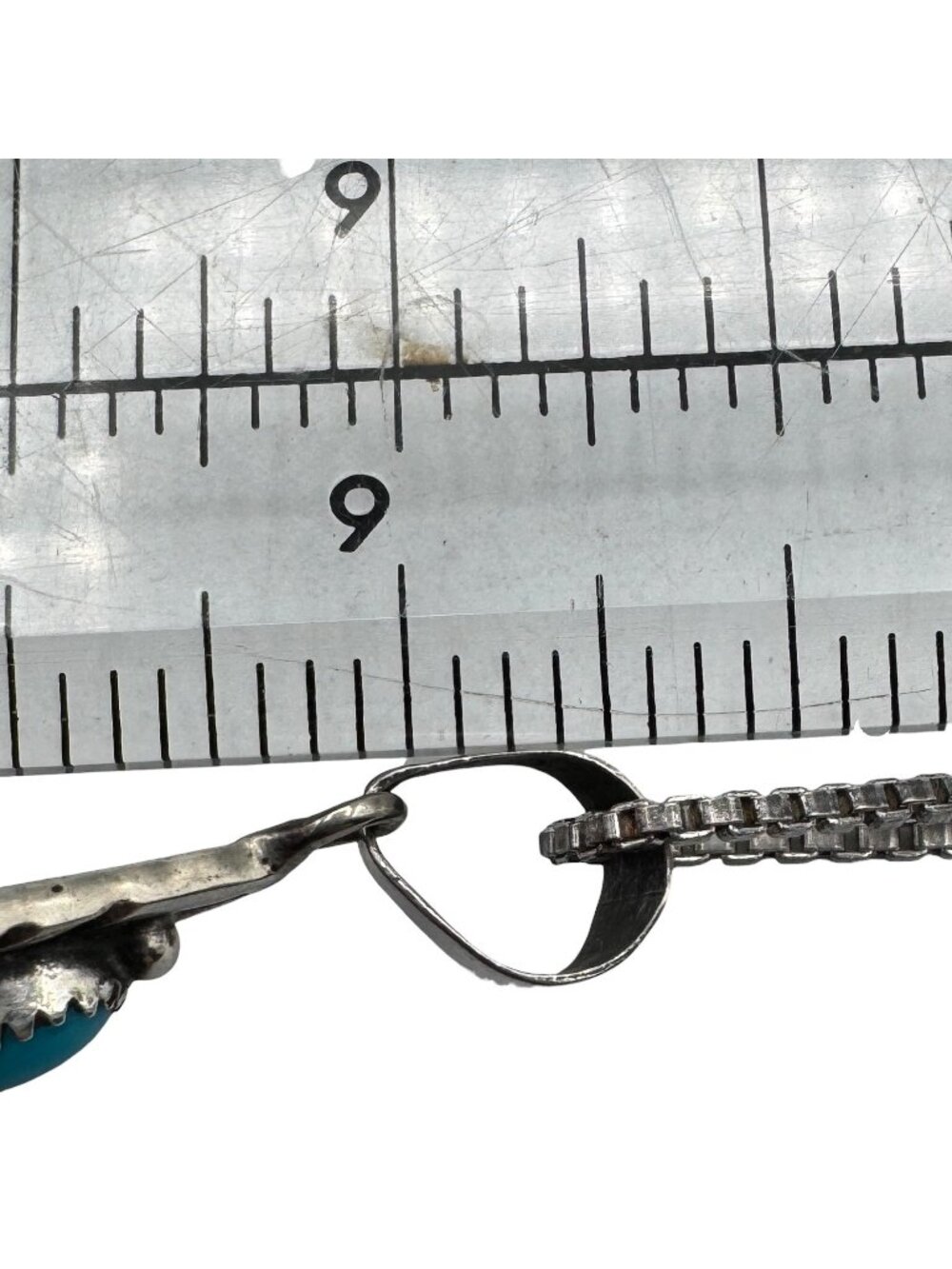 Vintage Sterling Silver Turquoise Teardrop Pendant Sawtooth Bezel Signed NG - Picture 13 of 15